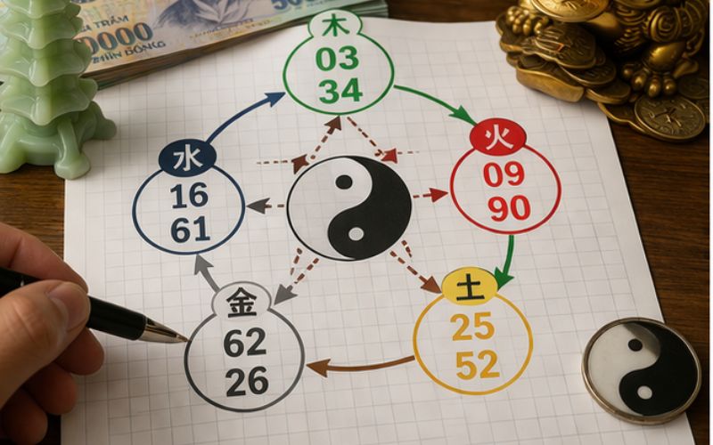 soi cầu ngũ hành âm dương với các con số được phân tích rõ ràng
