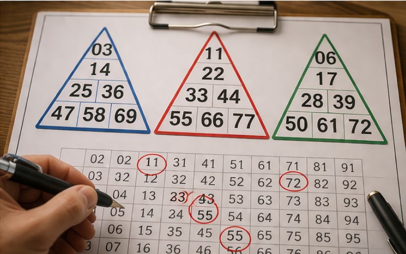 người chơi theo dõi và nối số theo phương pháp cầu tam giác