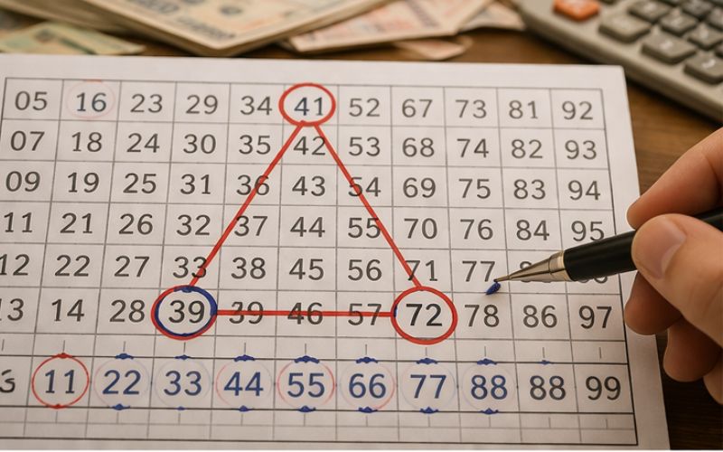 soi cầu tam giác với các con số được kết nối theo mô hình rõ ràng